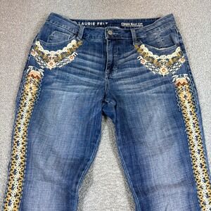 Laurie Felt Flare Jeans Women's Size 4 Blue Floral Lace Embroidered Boho